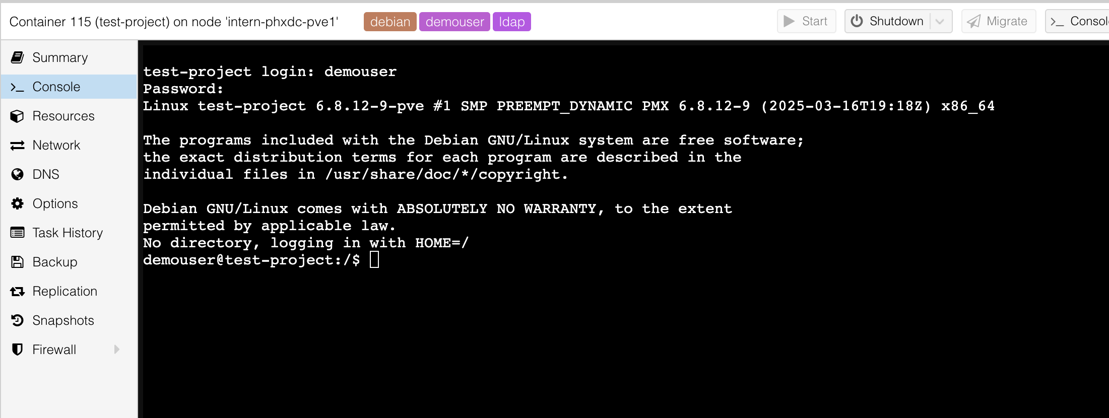 Proxmox Container Shell
