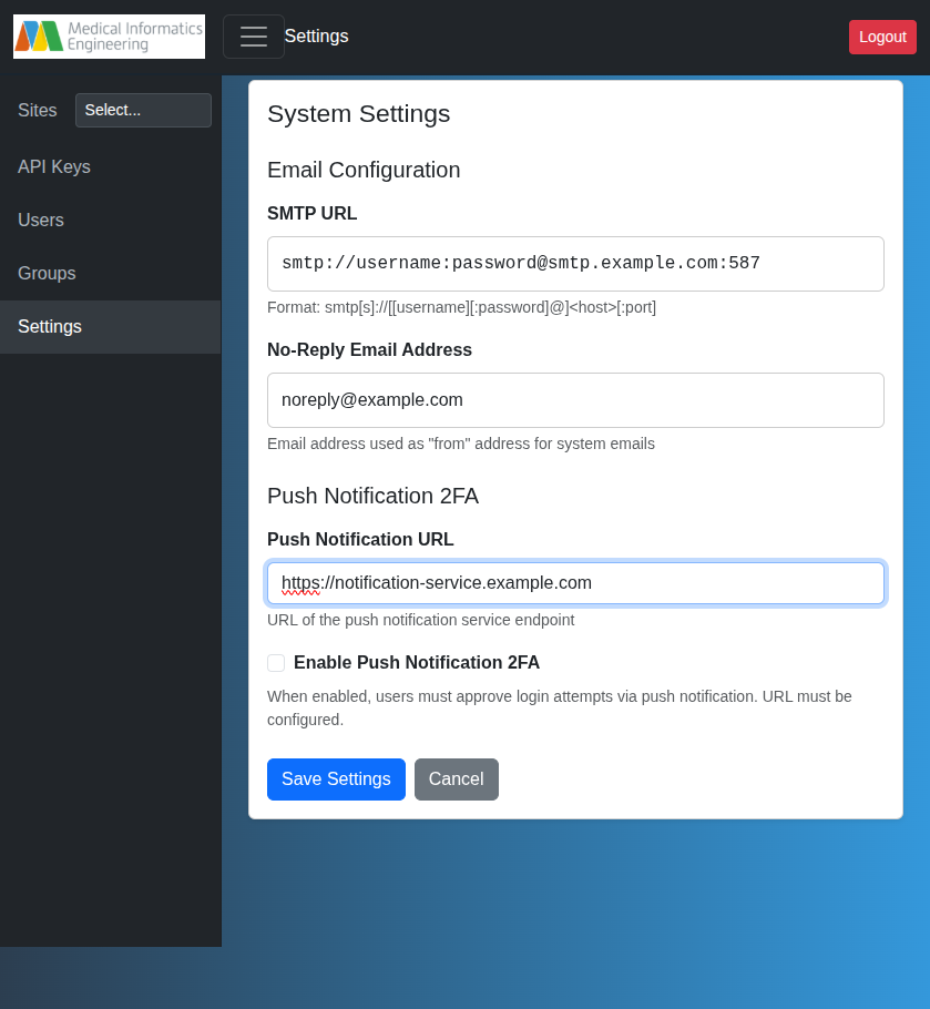 Settings Page